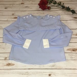 English Factory Preppy Baby Blue Pin Striped Top Size Small